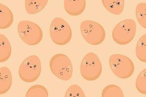 Background from eggs in kawaii style. Eggs with funny faces. Vector illustration