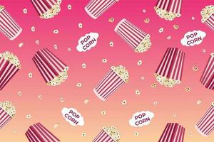 Seamless pattern with striped popcorn box, popcorn grains. Movie junk food. Vector