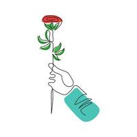 Hand holding a rose flower vector