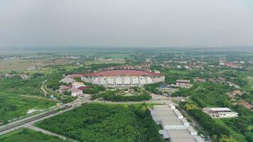 Stadium in the middle of an industrial area video