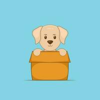 Cute Dog Playing Box Cartoon vector