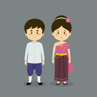 personaje de pareja con traje tradicional de tailandia vector