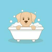lindo perro tomar baño personaje de dibujos animados vector