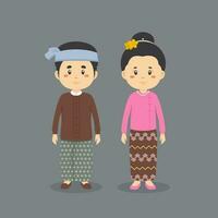 Pareja personaje vistiendo myanmar tradicional vestir vector