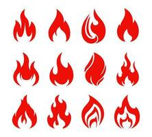 Red fire flame isolated icons, campfire or bonfire vector