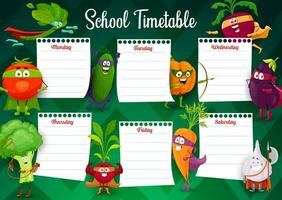 School timetable template with superhero vegetable vector