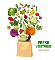 Fresh vegetables and shopping bag, healthy eating vector