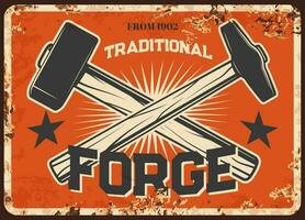 Traditional blacksmith forge rusty metal plate vector