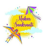 Makar Sankranti kites, sun, cloud, Indian festival vector