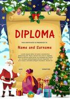 Christmas kid diploma template with Santa Claus vector