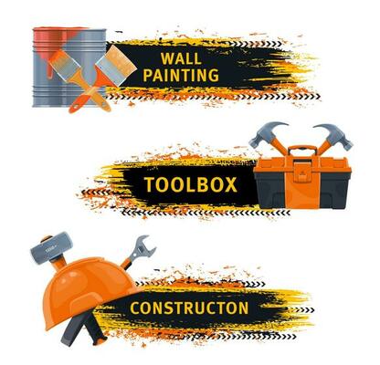 Wall painting and construction tools vector banner