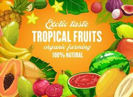 Tropical fruits vector farming cartoon poster