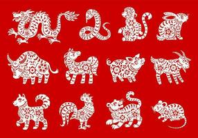 chino horóscopo símbolos de zodíaco animales vector