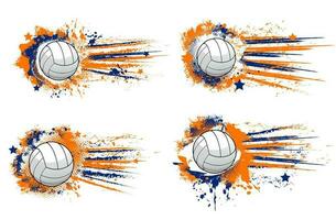 Volleyball ball, sport tournament halftone banners vector