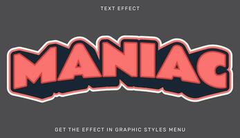 Maniac editable text effect in 3d style vector