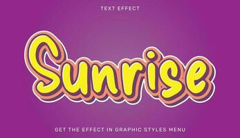 Sunrise text effect template in 3d style vector