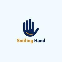 Simple hand logo with added smile shape. vector