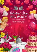 Valentines Day party poster with Cupid and hearts vector