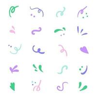 Pastel hand-drawn set of scribbles and scrawls. Splash, leaf, heart and dots in squiggle doodle. vector