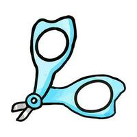 Hand-drawn watercolor illustration of baby safety nail scissors. Child care items isolated in doodle style. vector