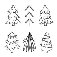 Set of hand drawn outline illustrations of firs. Coniferous trees in doodle style vector