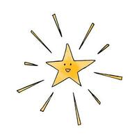 Hand-drawn watercolor illustration of cute smiling star. Rays of star in cartoon style. vector