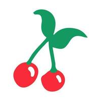 Red cherry illustration in doodle style. Hand-drawn single garden berry. vector