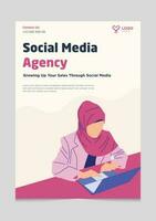 Social Media Agency Brochure Template with Muslim Woman Illustration vector