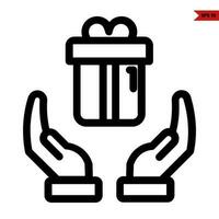 gift box in over hand line icon vector