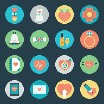 Set of Valentine Romance Flat Icons