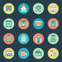 Trendy Residential Places Flat Circular Icons vector