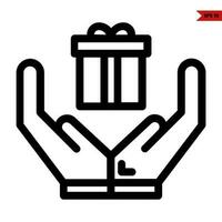 gift box in over hand line icon vector