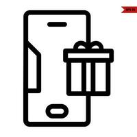 gift box with mobile phone line icon vector