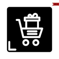 cart shopping with gift box in cart shop with in frame glyph icon vector