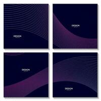 set of squares with elegant modern dark blue wave background with lines vector