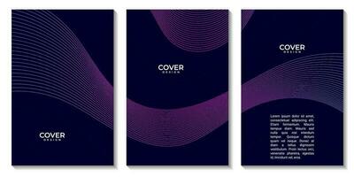 set of flyers with elegant modern dark blue wave background with lines vector