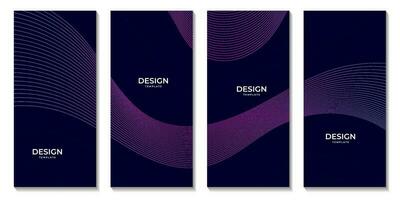 set of brochures with elegant modern dark blue wave background with lines vector