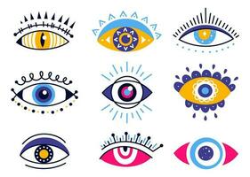 Mystic evil eyes. Cartoon occult esoteric symbols. Magical hamsa element for providence, talisman for protection vector