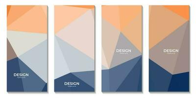 set of brochures with elegant modern blue and orange geometric background with triangles shape vector