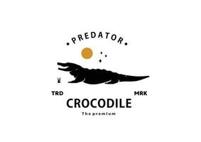 vintage retro hipster crocodile logo vector silhouette art icon