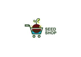 trolley cart logo icon vector illustration with growing plant seeds