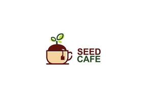 café logo vector icono ilustración con creciente planta semillas