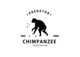 vintage retro hipster chimpanzee logo vector silhouette art icon