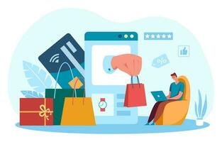 compras en línea, comprar y pagar remotamente desde hogar vector