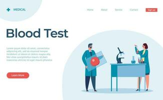 Blood test laboratory service landing web page vector