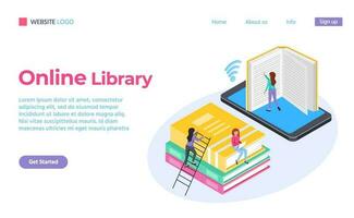 Online library isometric 3d style web landing page vector