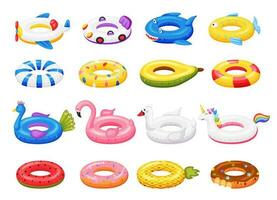 Swimming inflatable rubber rings in form animal unicorn and flamingo vector