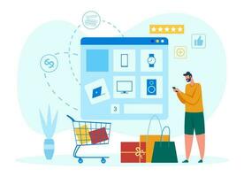 Internet shop concept, make choose in store vector