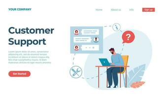 Customer support service, assistant to client landing page vector