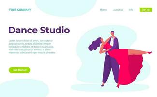 Dance studio. Young couple in elegant dressing having dancing class. Woman and man on choreography. Hobby on leisure time vector